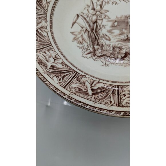 W.H. Grindley Daffodil Brown White Transferware Ironstone Bowl Ca. 1880s Vintage - Picture 13 of 16